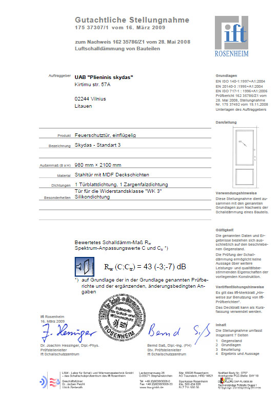 skydas standart3 pretuzlaužamu metāla durvju sertifikāts